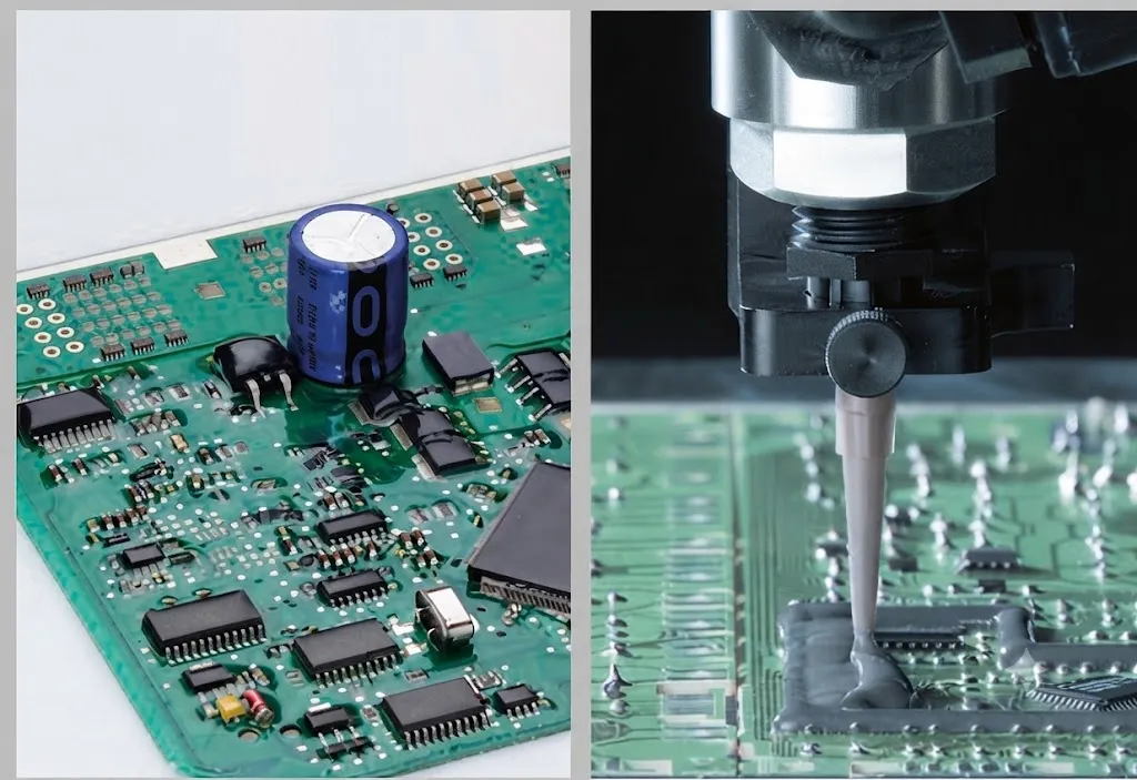 Máy phun keo phun keo lên bảng mạch PCB May phun keo phun keo len bang mach PCB